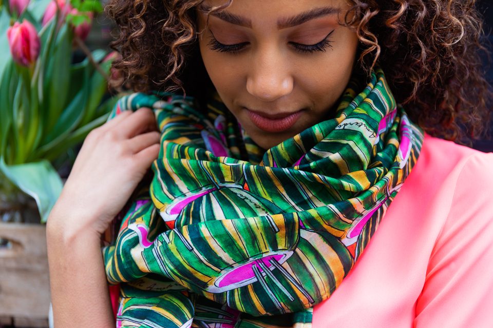 Detail of scarf and model, commissioned by Coes